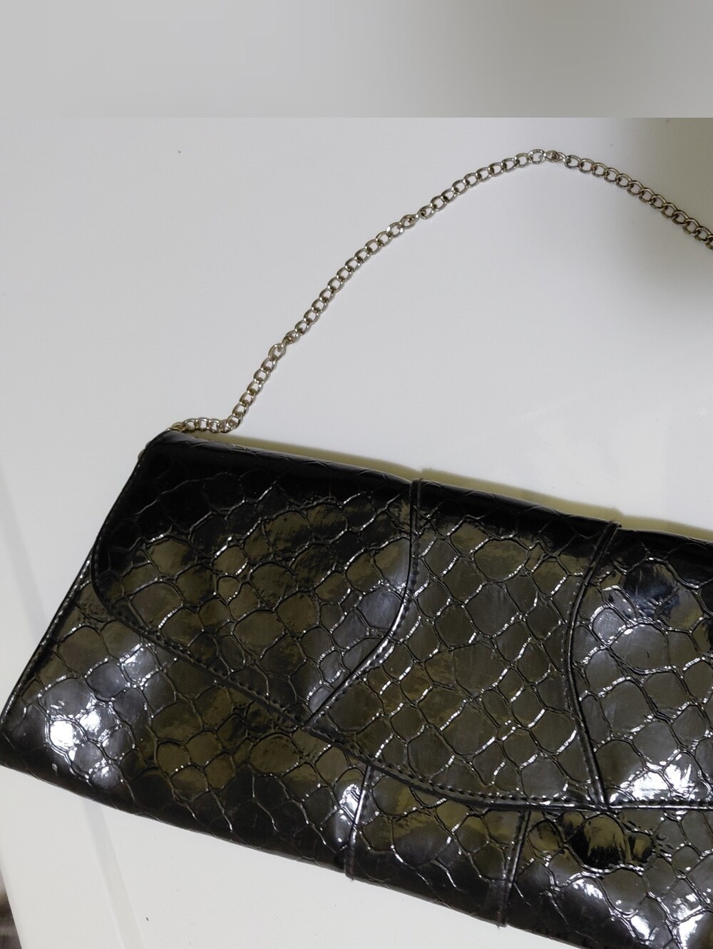 Daisy Fuentes Black Patent Quilted Chain-Handle Clutch